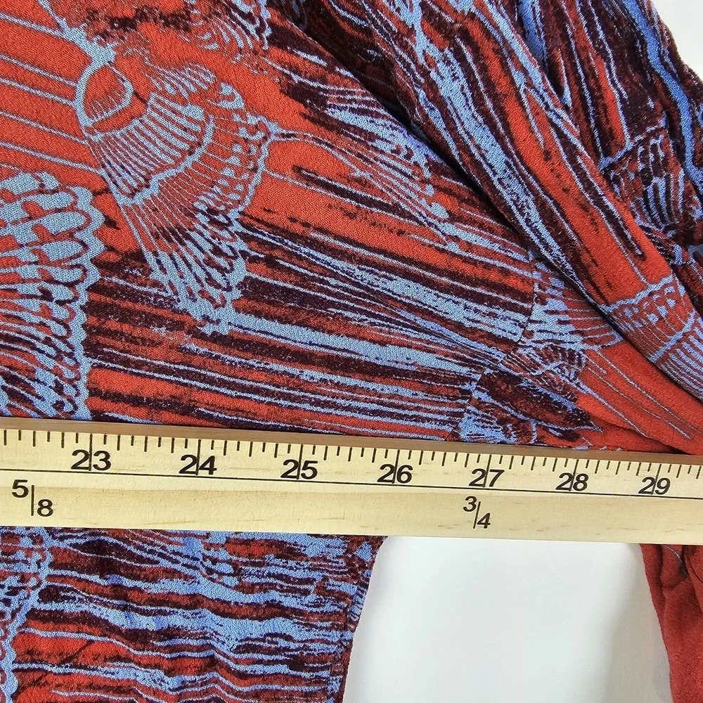 Free People Pumpkin Orange Blue Birds of a Feather Top Blouse L Oversized Boho